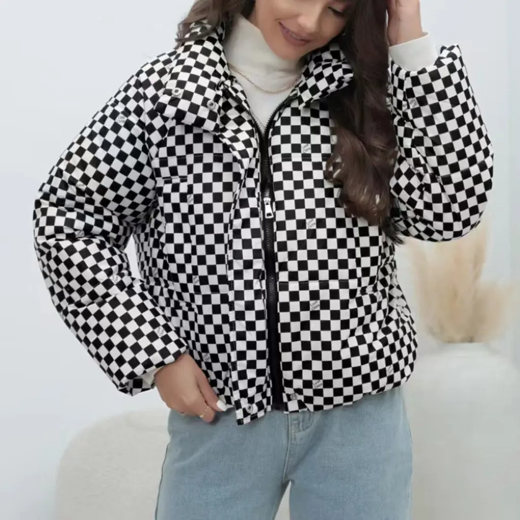 

Women's Plaid down Jacket plus Size Warm Cotton-Padded Coat Bread Clothing European American Style