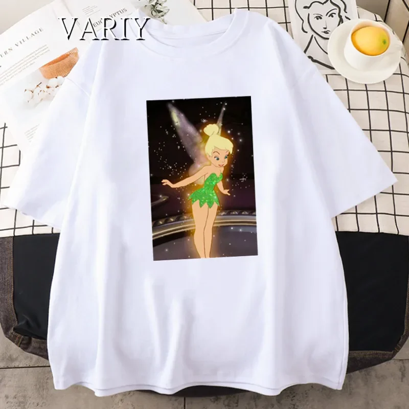 Women's Tinkerbell Graphic T-shirt Summer Casual Oversized T-shirt Harajuku Short Sleeve Fashion Streetwear Women Black Top