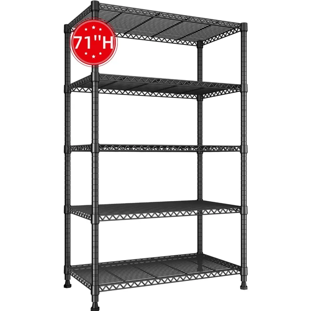 

Storage Shelves, 5-Tire Wire Shelving Load 1000LBS Metal Shelves for Storage Adjustable Garage Shelving Unit Wire Shelf Rack Ki