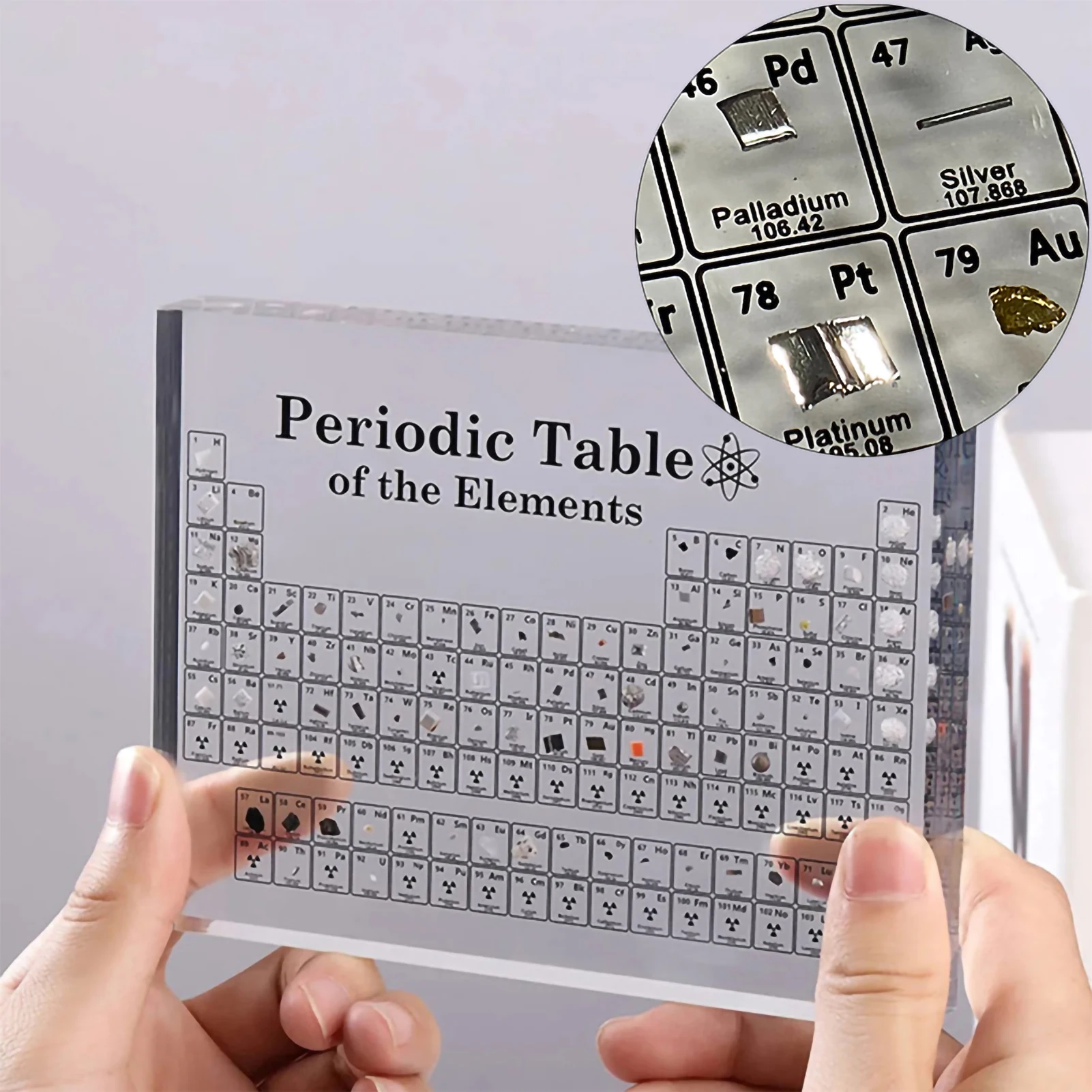 Acrylic Periodic Table with Elements Desk Display with Real Elements Kids Teaching Gifts Chemical Element Home Materials Craft