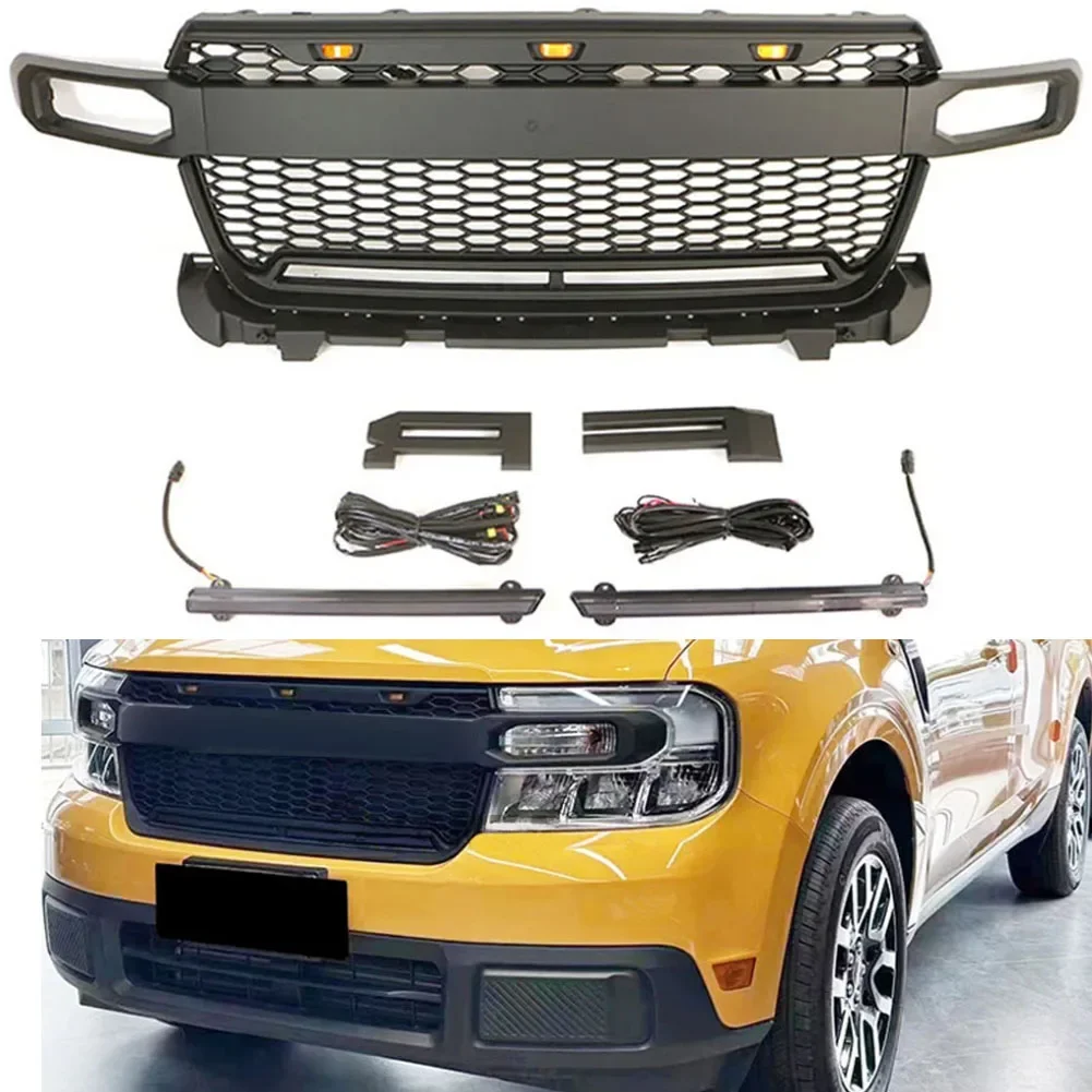 Front Grill With Lights Bar Fits For Ford Maverick 2022-2024 Racing grill