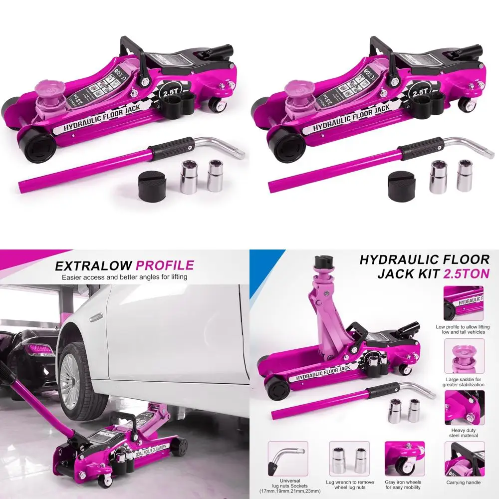 

2.5 Ton Hydraulic Low Profile Trolley Jack with Lug Wrench for SUVs and Cars - Pink