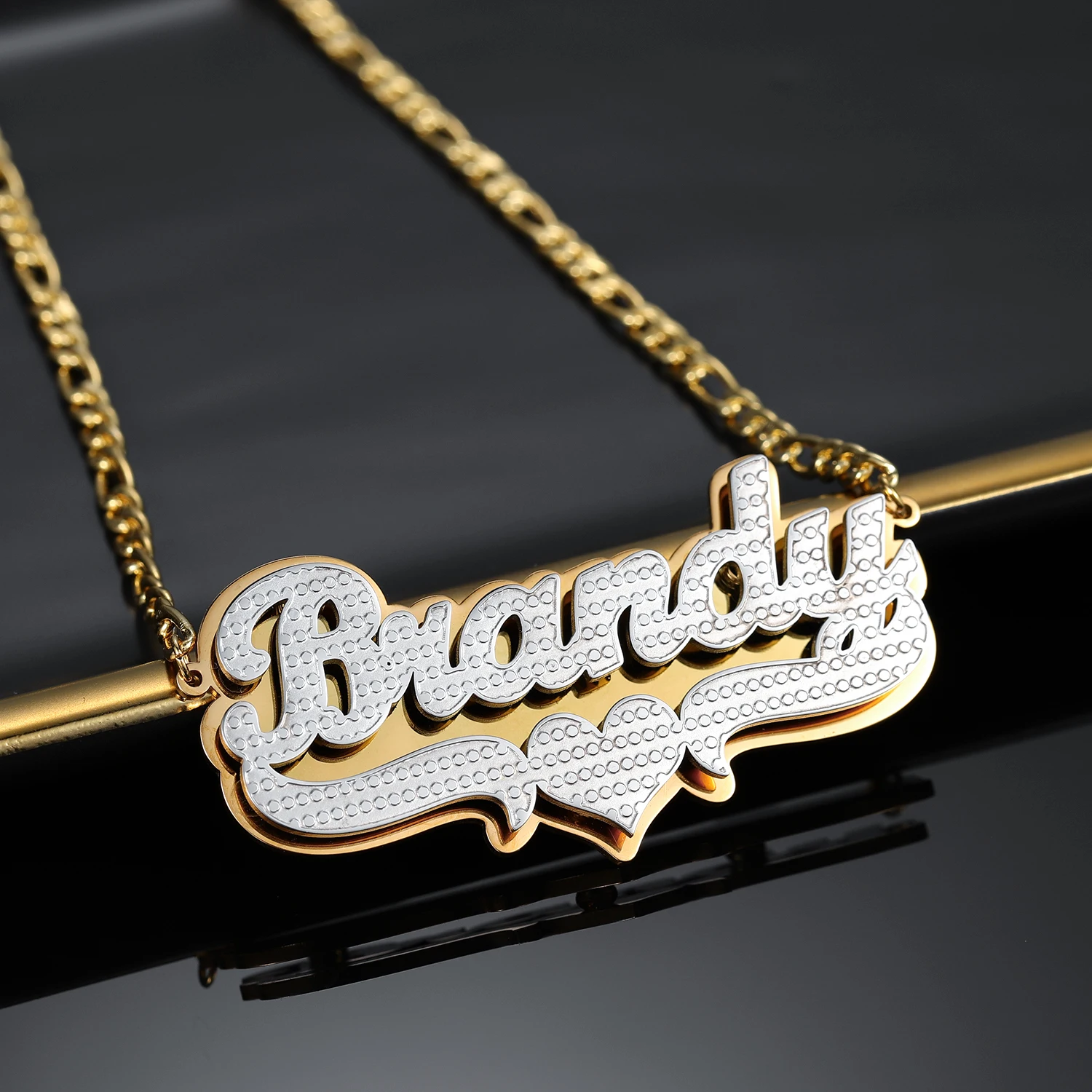 

Ожерелье с индивидуальным именем, 18-каратное позолоченное двухслойное кулон, художественный шрифт, подвеска в форме сердца, подарок из нержавеющей стали для женщин, Рождество