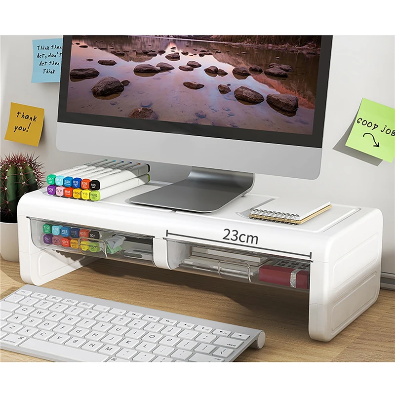 

Desktop Computer Monitor Increase Support Bracket Increase Holder with Transparent Drawer for Stationery Office Supplies Storage