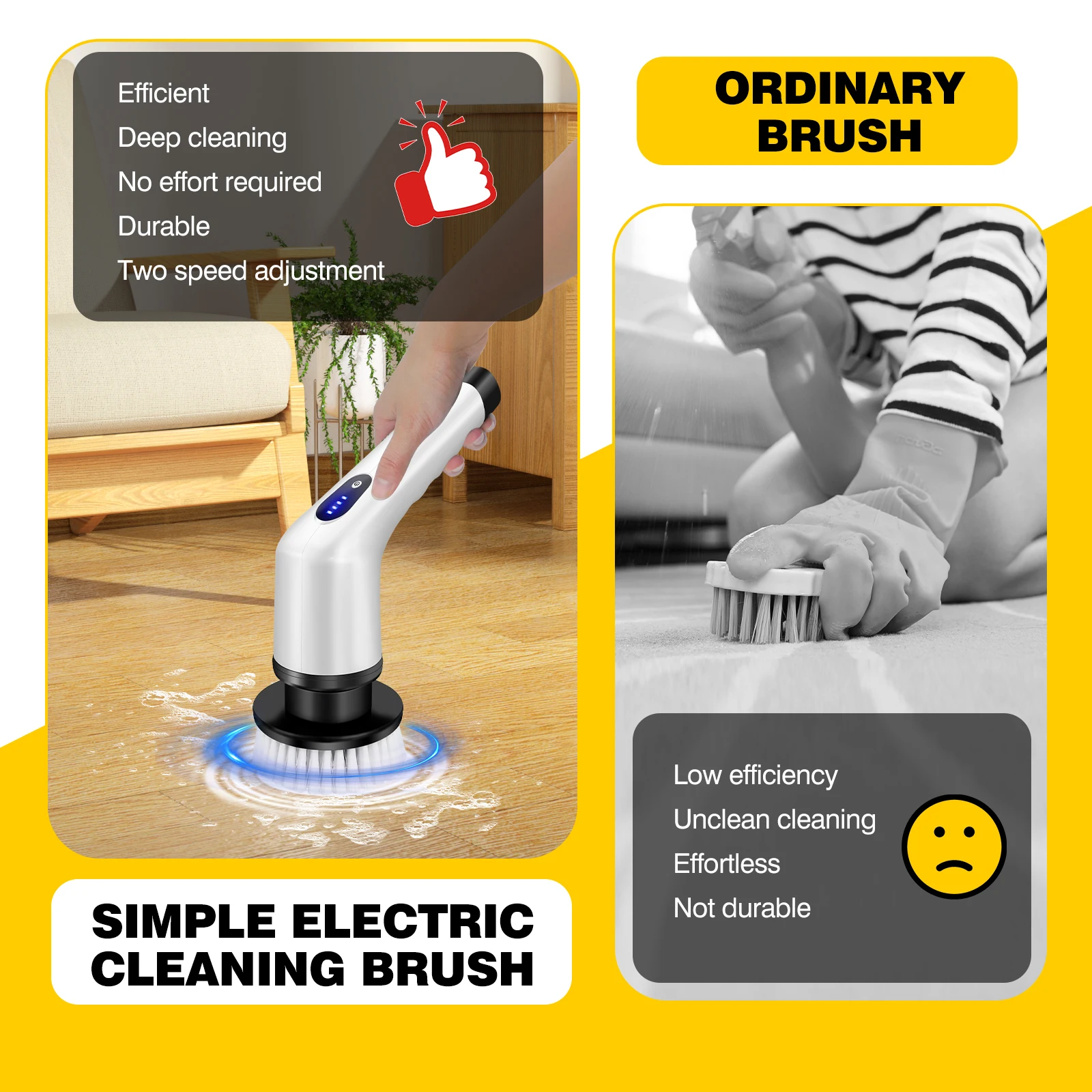 WEIRONG - Household 3 In 1 Electric Cleaning Brush Cordless Rechargeable Shower Washer White Spin Scrubber Quickly Clean Dirty