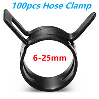 100Pcs Black 65MN Manganese Steel Pinch Spring Hose Clamp 6mm-25mm Elastic Steel Buckle Water Pipe Hoop Fuel Line Hose Clamps