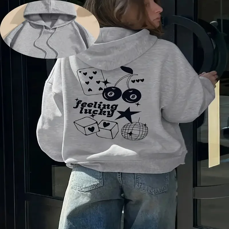 

Женская толстовка с капюшоном Lucky Graphic, пуловер с капюшоном и карманом-кенгуру, повседневный свитер, повседневная игровая одежда, новая уличная одежда