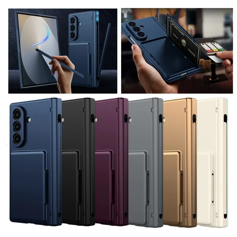 Hinge Protection Wallet Card Slot Bracket Phone Case For Samsung Galaxy Z Fold 8Ultra Fold 7 6 5 4 3 With S Pen Screen Protector