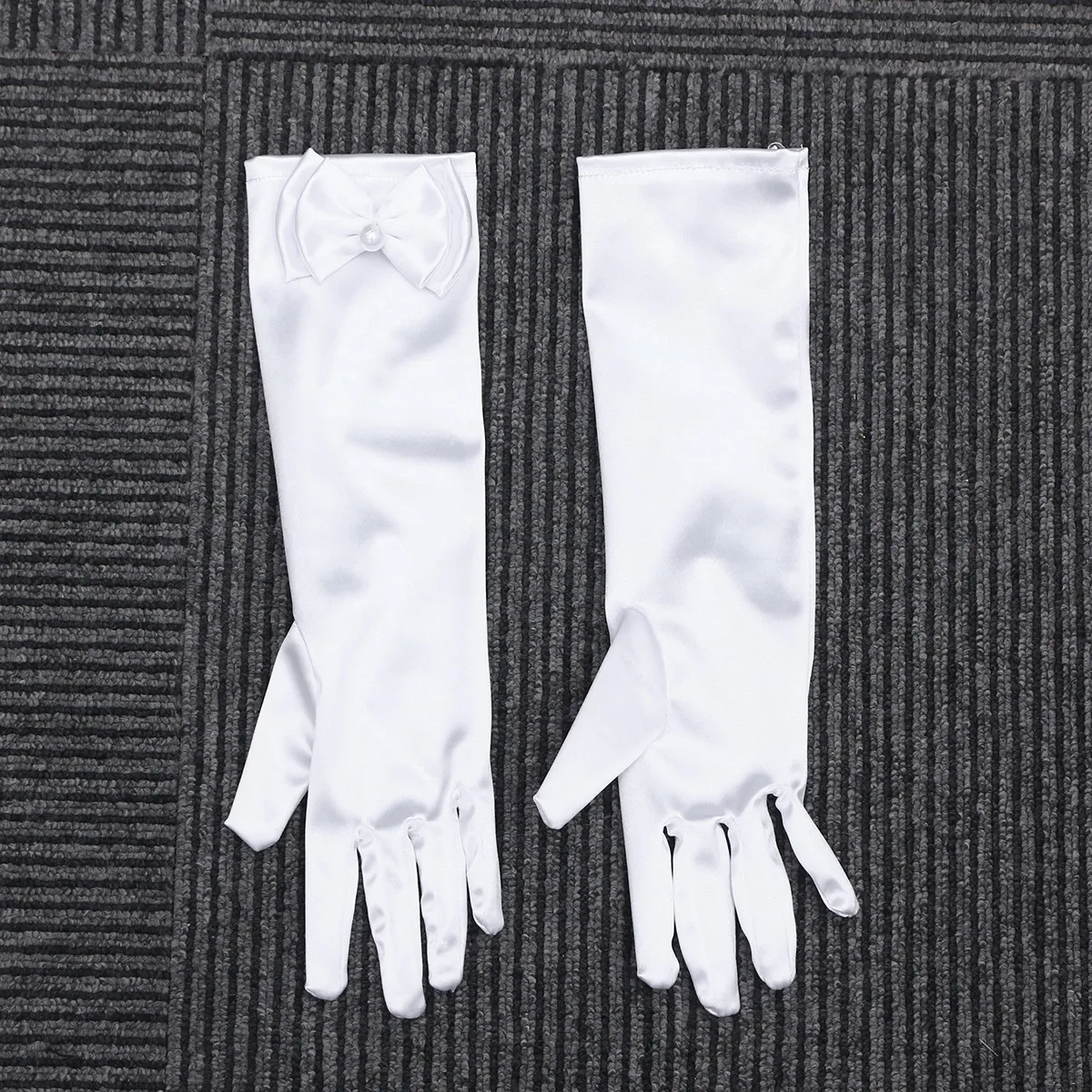 

1 Pair Kids Dress Gloves Flower Girl Long Satin Bowknot Gloves for Wedding Evening Party White Elegant Formal Event Accessories