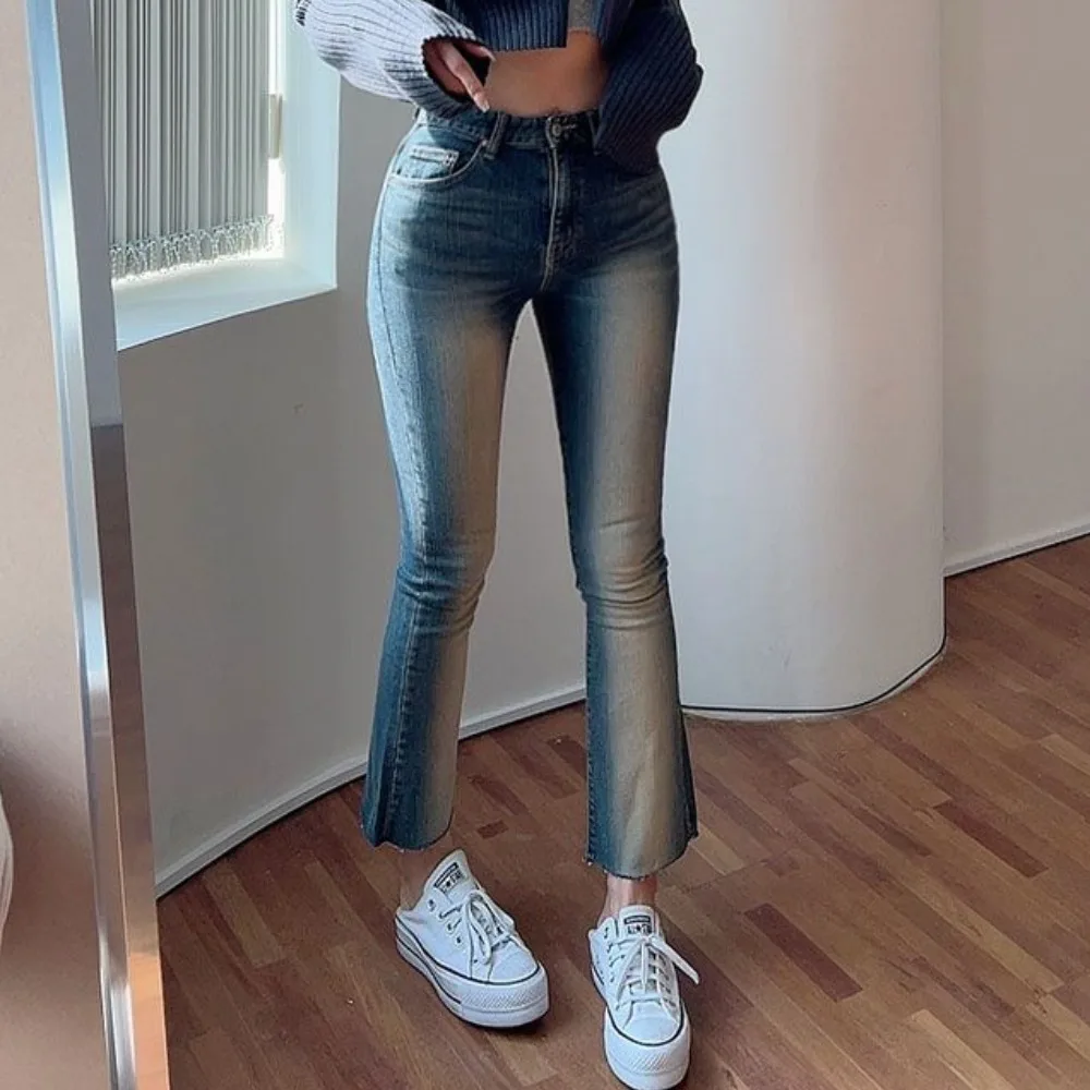 East Gate Comfortabele hoge taille Afslanken Uitgewachten Witte denim Negendelige broek Dames Sle Good Fit Katoen Stretch Denim