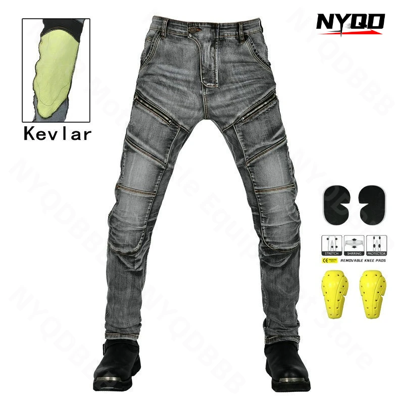 

Джинсы для езды на мотоцикле, повседневные ретро-брюки с защитой от падения, мотоциклетные устойчивые к разрыву мытые эластичные брюки
