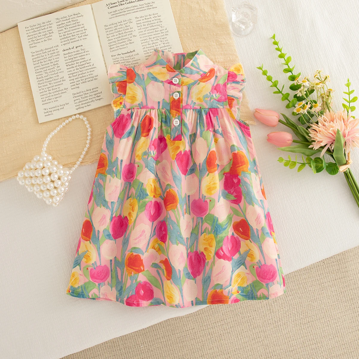

Baby Clothes Girl Summer Tulip Pattern Tie-Dye Style Gentle Girl Kid's Dress Cute Casual Baby Girls Princess Dresses
