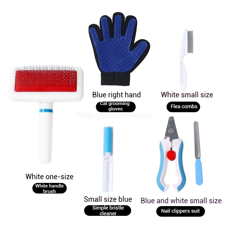 Ensembles de toilettage pour animaux de compagnie, coupe-ongles, peignes à puces, gants d'épilation, avec dents longues et courtes en acier inoxydable, fournitures pour animaux de compagnie, 7 pièces