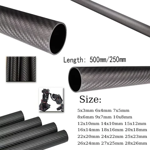 1pcs 200/500mm Length Carbon Tube OD 5-28mm, 3K Twill Matte Surfac UAV Drone Arm for Agricultural Spraying Aircraft Parts