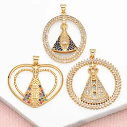 OCESRIO White Crystal Big Our Lady of Aparecida Pendant for Necklaces Copper Gold Plated Jewelry Making Component pdtb532