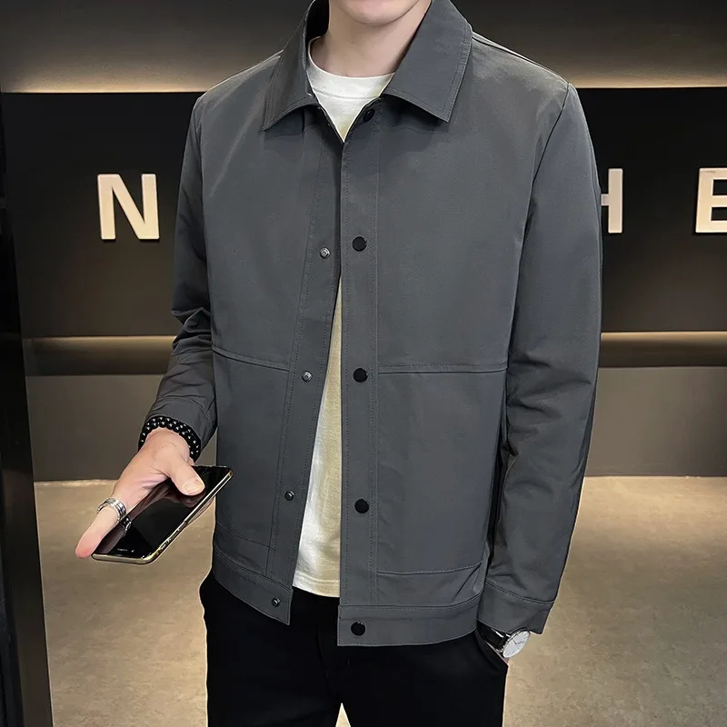 

Men's Lapel Jacket 2025 Spring and Autumn Trendy Slim Wrinkle Anti-Wrinkle Jacket Light-Mature Style Youth Autumn Clothes