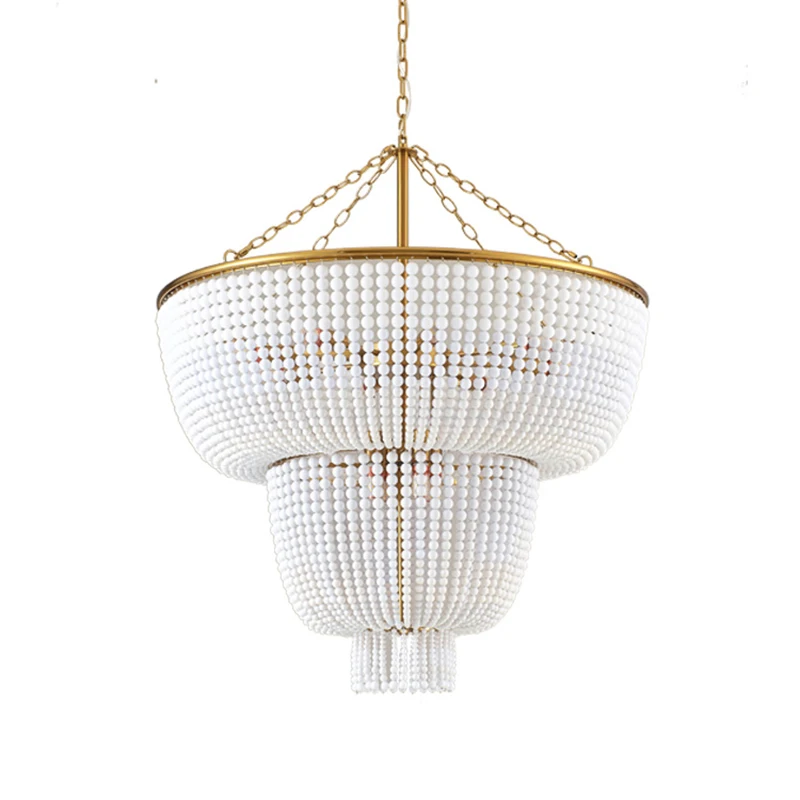 Vintage Loft Rustic Round Wooden Bead Pearl Chandelier E14led Decorative Light Modern Living Room Hotel Kitchen Pendant Lighting