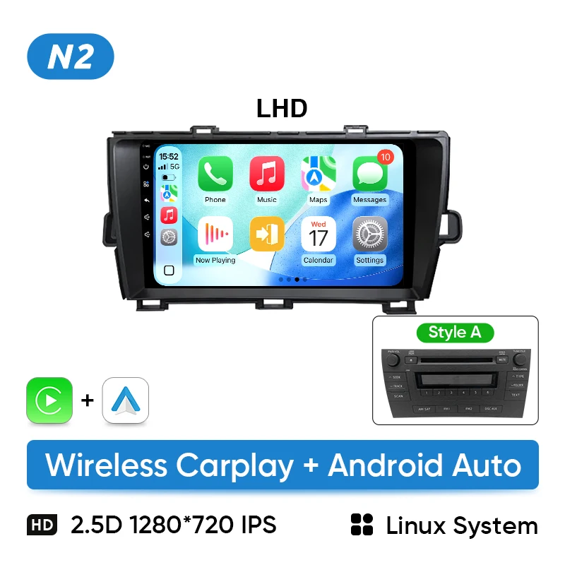 Ainavi Autoradio Voor Toyota Prius 2009 2010 2011 2012 2013 2015 XW30 Draadloze Carplay Android Auto Multimedia Speler 2 Din