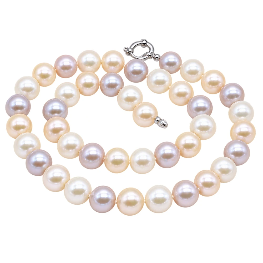 10mm Natural Freshwater Pearl Necklace AAAA Grade Round Multicolor Pearl Choker High Luster Fine Jewelry Gift for Women