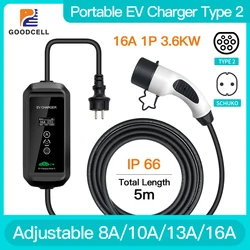 Type 2 EV Charger Level 2 16A 3.6KW Portable Electric Vehicle Car Home Charging IEC 62196-2 Schuko Plug 230V for Zoe Renault