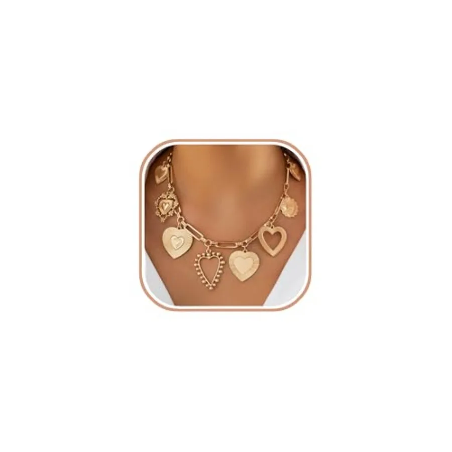

Chunky Gold Necklace for Women Big Heart Necklace Vintage Gold Statement Necklace for Women Stackable Fashion Jewelry