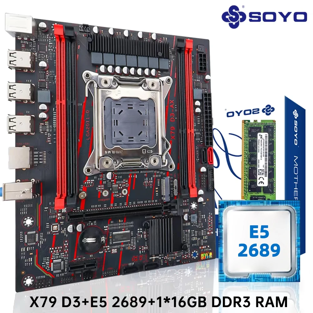 

SOYO X79 Motherboard Combo Intel Xeon E5 2689 LGA 2011 CPU Processor + DDR3 1*16GB 1600MHZ ECC RAM Memory NVME M.2 SATA