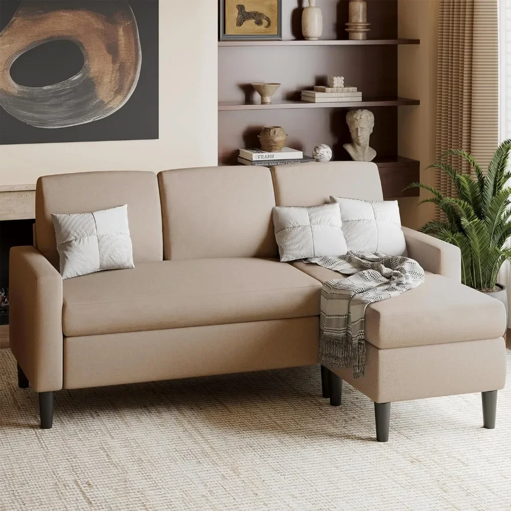 Sofa Couch for Living Room, Small 3-Seat L Shaped Couch with Chaise, Convertible Sofa Clearance Set for Small Space, Dark Beige