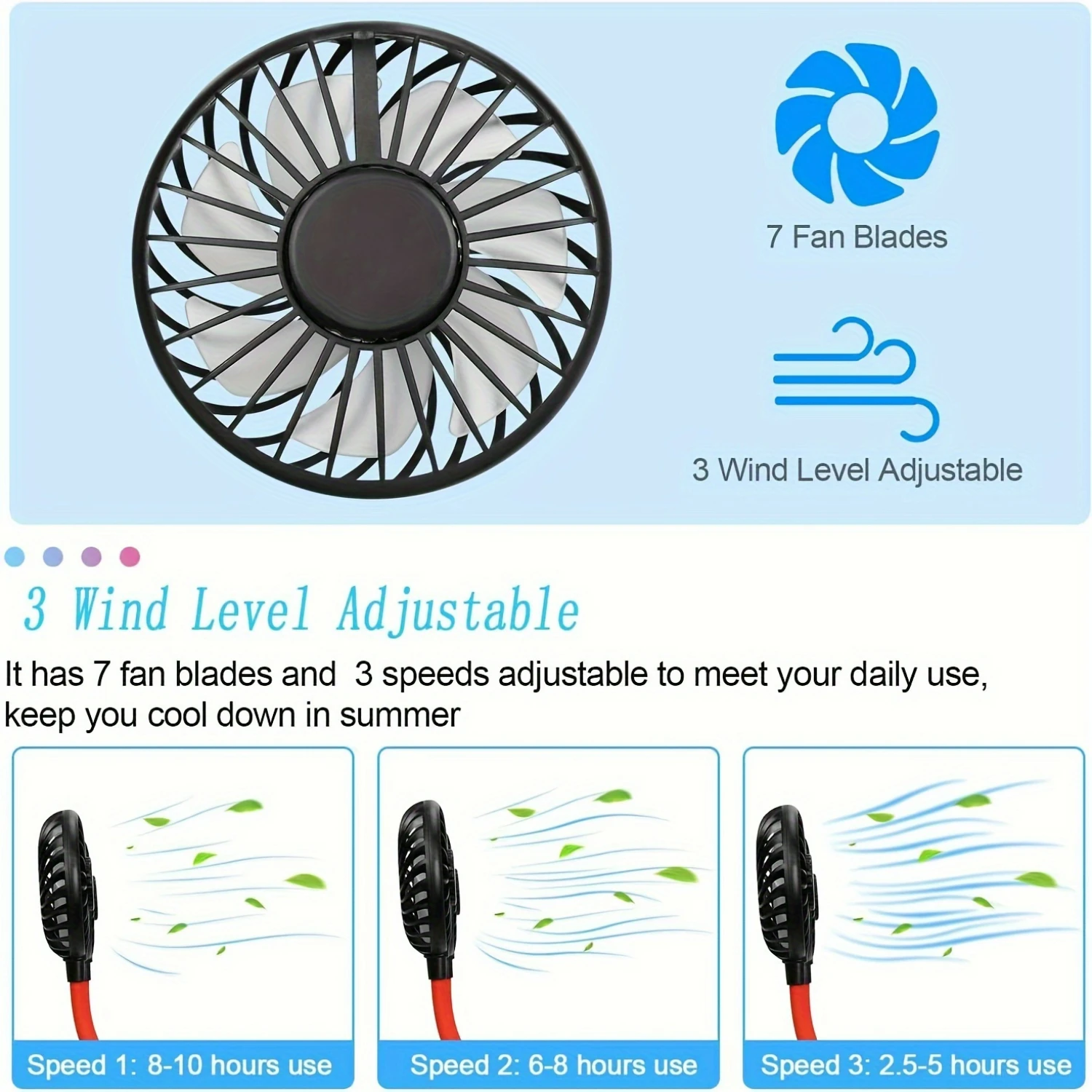 Upgraded Portable Neck Fan with Color Changing LED, Strong Airflow, Aromatherapy, and Lower Noise - Black Red - 360° Free Rotat