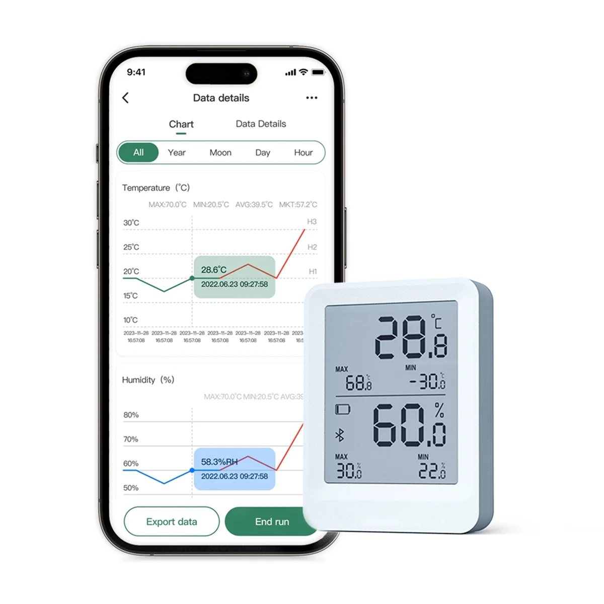 Grabadora de temperatura y humedad Monitor de temperatura y humedad Bluetooth compatible con informes de datos automáticos para caja para incubar
