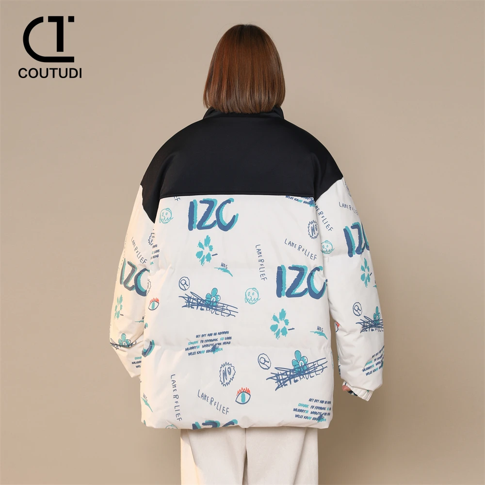 COUTUDI-Cotton-Padded Printed Down Jacket for Women, Outdoor Streetwear, Warm Female Clothes, Trending, Winter, New, 2024