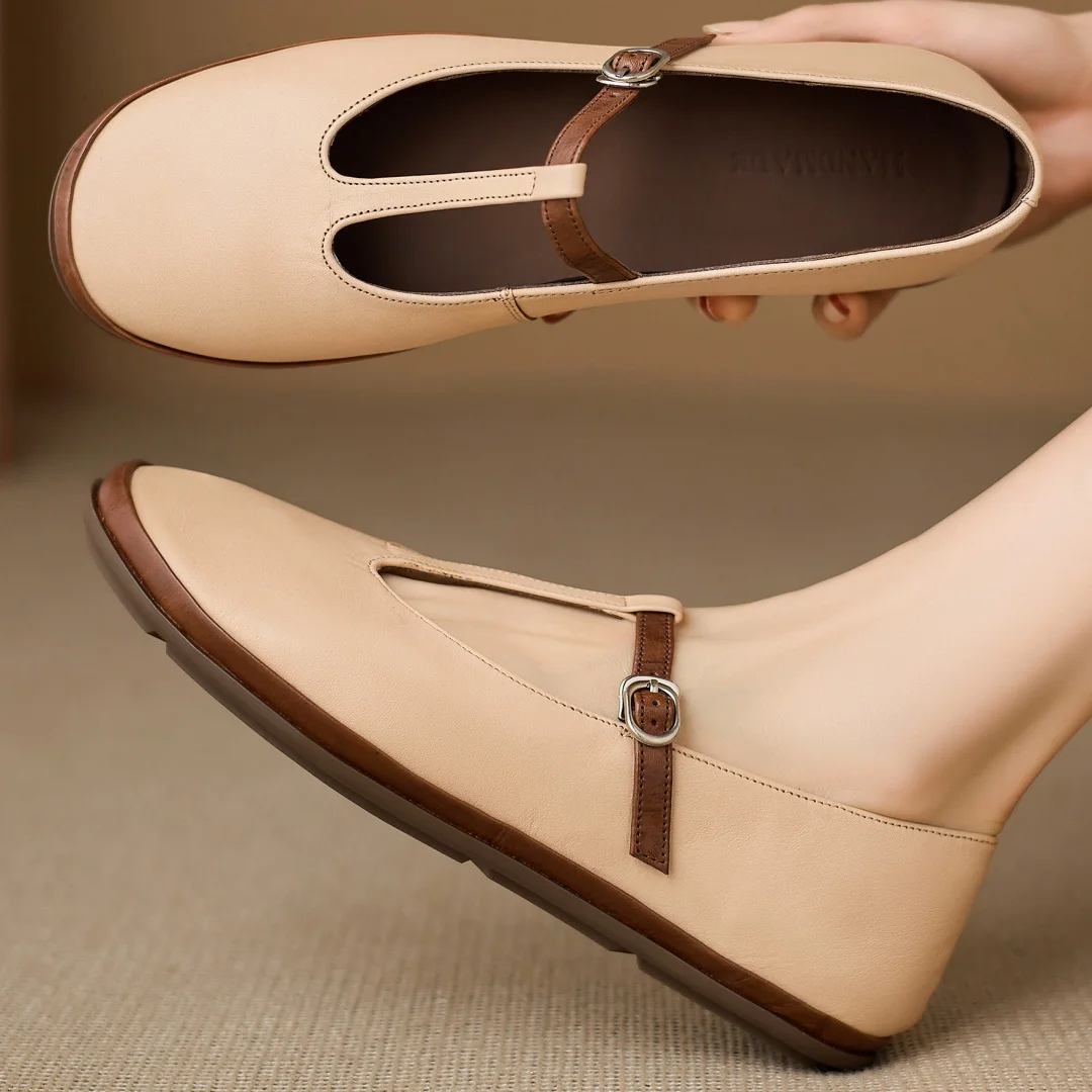 

Новые женские мокасины из натуральной кожи с узким ремешком и Т-образным вырезом, весна 2026, высокое качество, мягкие, удобные, повседневные туфли