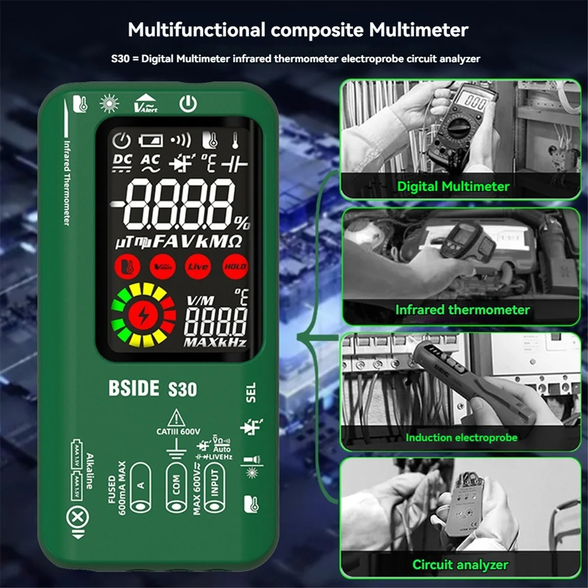

M85K Цифровой мультиметр Инфракрасная температура 15 В Диод Светодиодный перезаряжаемый интеллектуальный мультиметр A