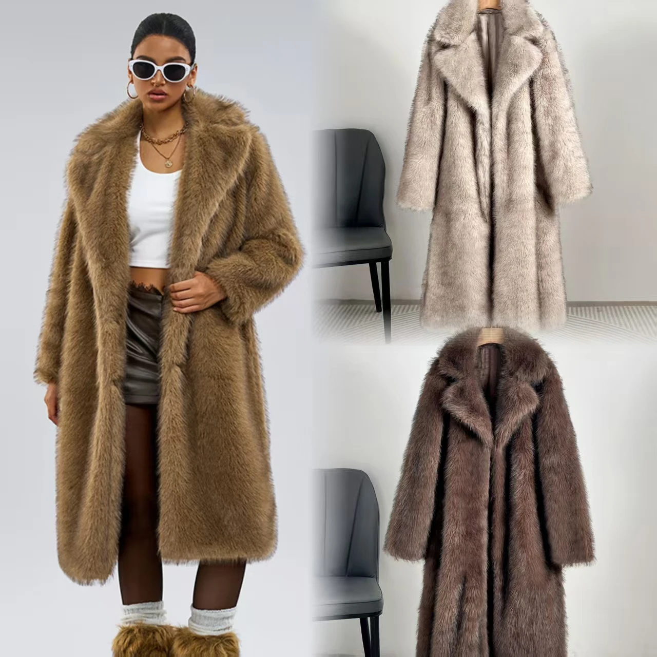 

2025 Winter Women's Leather-Patterned Coat - Solid Color Long-Sleeved Coat - Thick and Warm