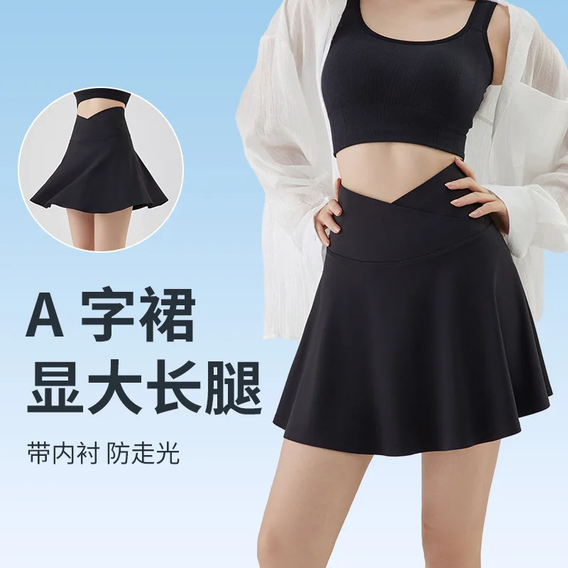 الرياضة تنورة قصيرة المرأة سريعة الجافة المضادة للتعرض السراويل الطويلة نصف تنورة الصيف قاعدة مطوي تنورة ضيق الريشة التنس Skir #2