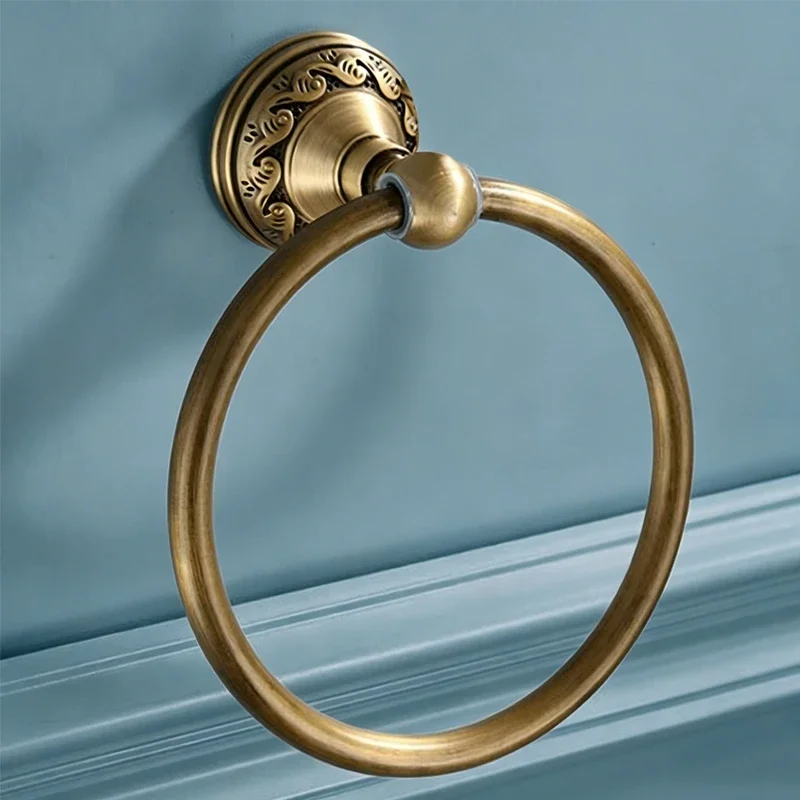 yesAntique Bronze  Towel Ring - Wall Mounted Classic Carved Towel Holder & Rod for Bathroom 13991