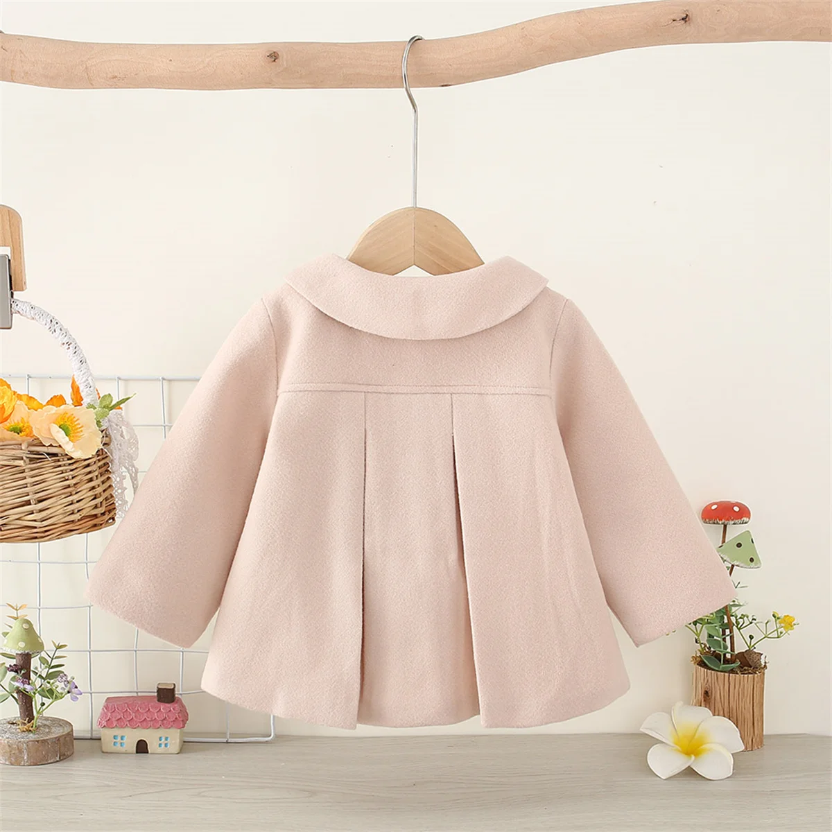 Ruffled Single Breasted Infant Wool Coat Spring And Autumn New Girls\' Baby Long Sleeve Coat Soft Girl Children\'S Clothing