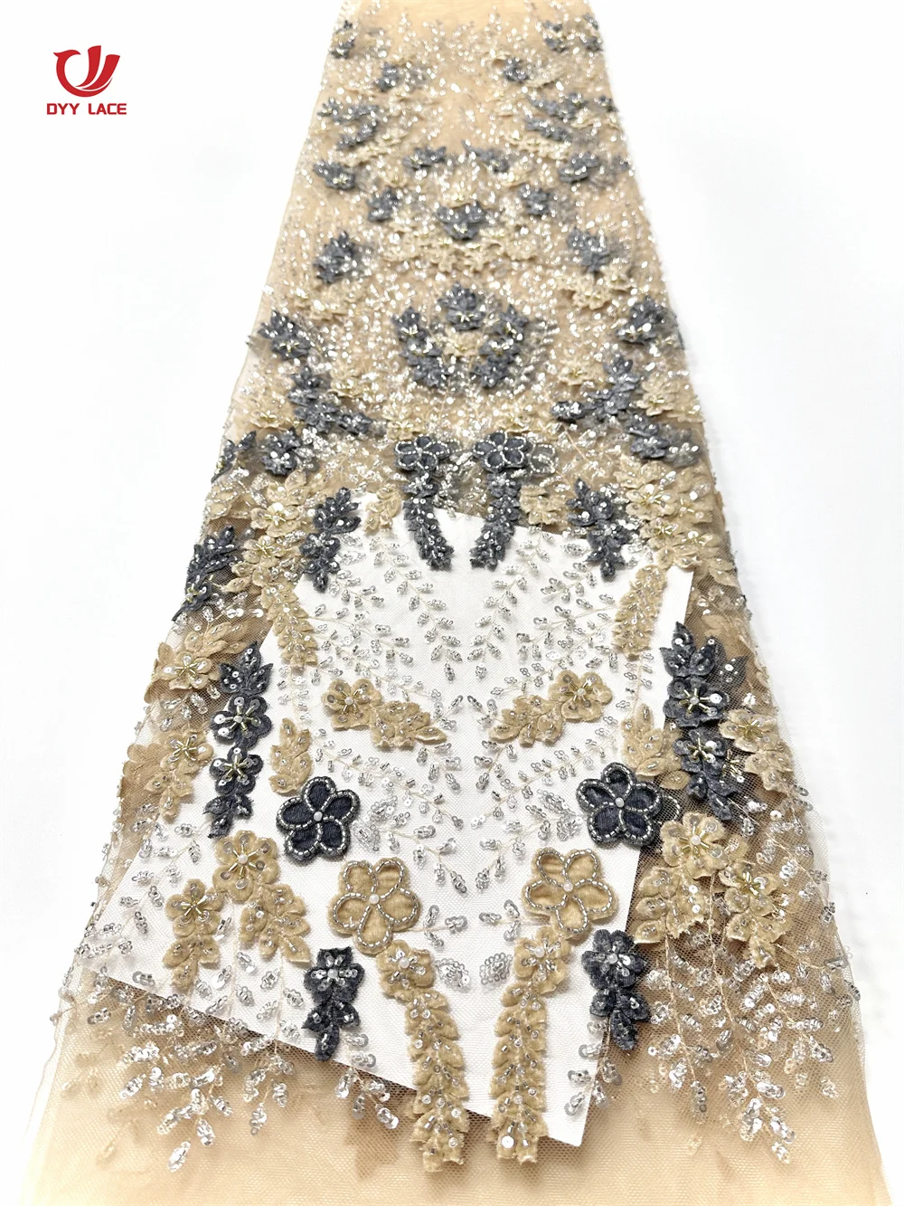 

Luxury African Sequence Lace Fabric 2025 High Quality Sequins Lace Embroidery Beaded Mesh Fabric For Women Wedding Party