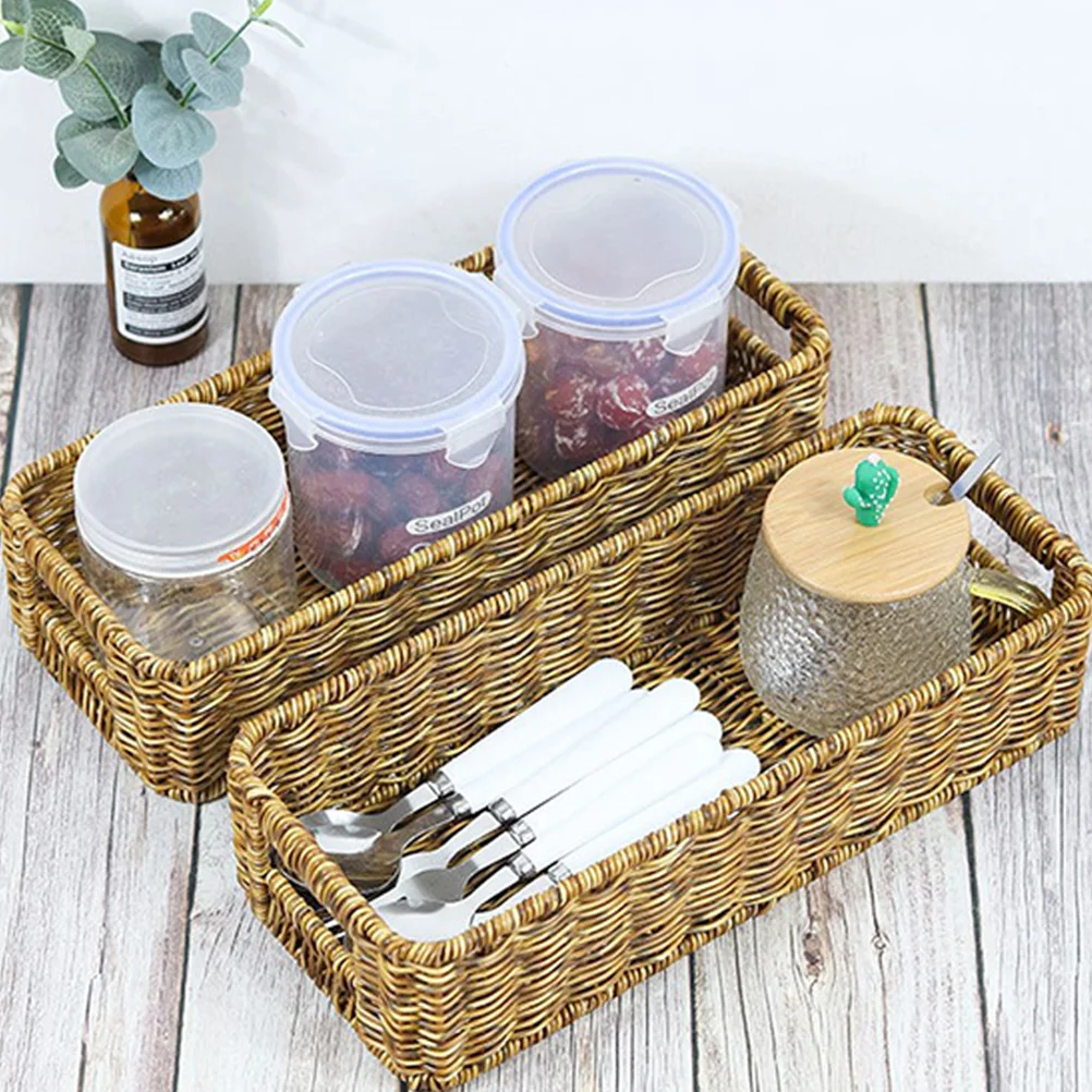 

Basket Rattan Imitation Handwoven Lightweight Large Space Multifunctional Household Plastic Storage Organizer Sundries