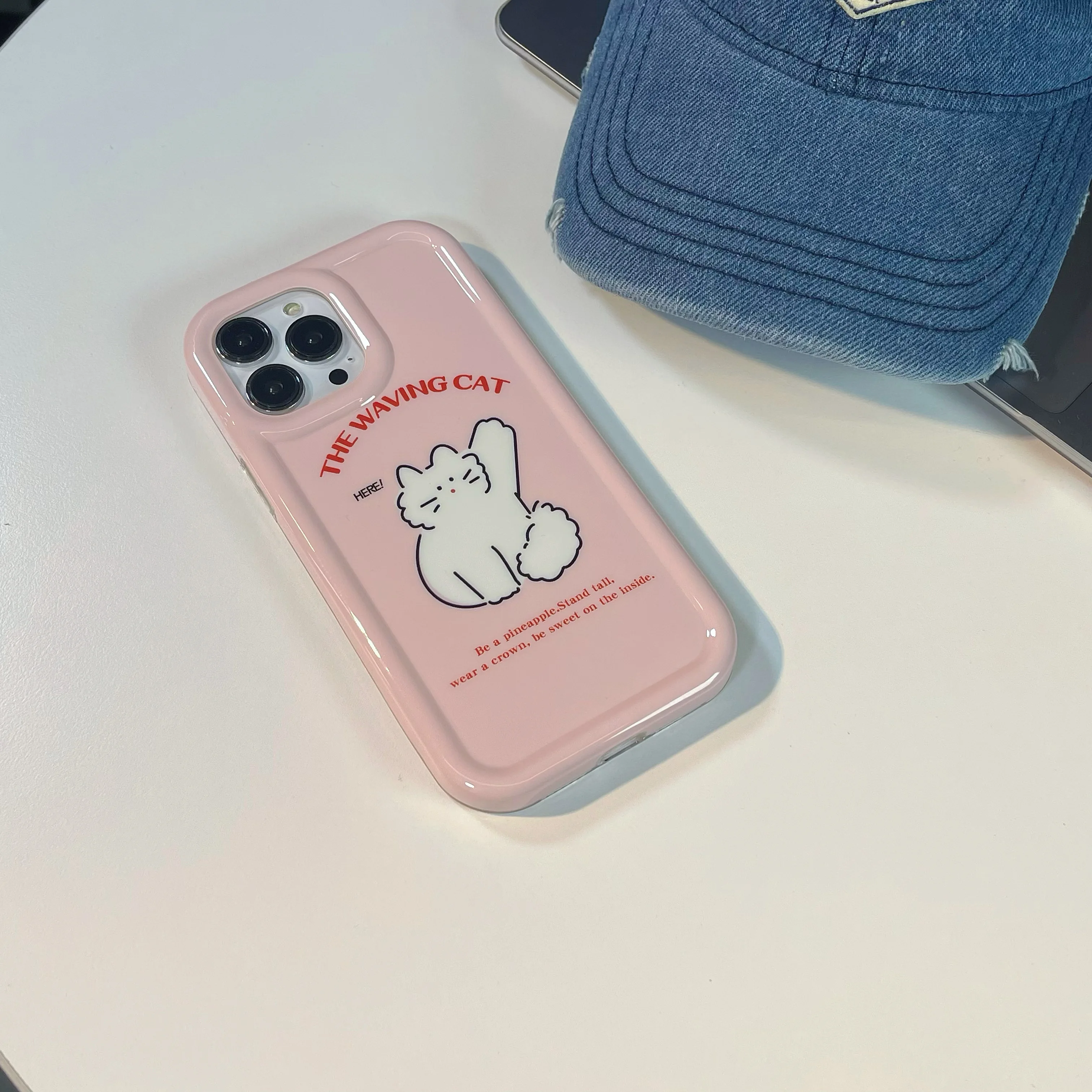 Lovely Little Cat Pink IMD Anti-scratch Case for iPhone 14 Plus 13 Pro Max Back Phone Cover for 12 11 Pro Max X XS Max Capa