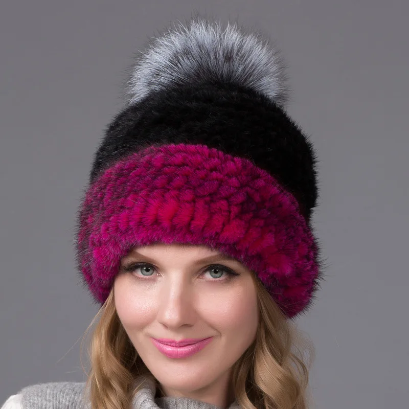

Winter Fur High-Quality Fur Woven Hat for Women Versatile Fox Fur Knitted Hat Thickened Mink Fur Ear Protection Hat