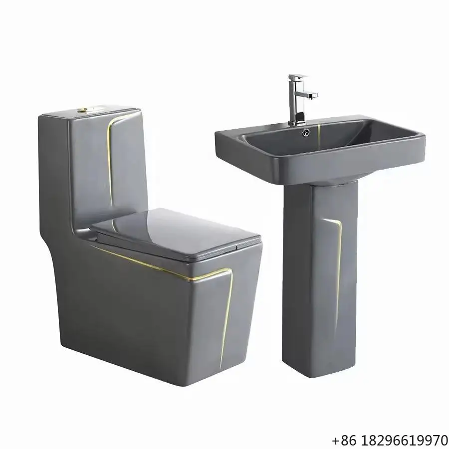 Luxury Floor Standing Ceramic Pedestal Sink One Piece Toilet Set Sanitary Ware for Home Hotel Bathroom