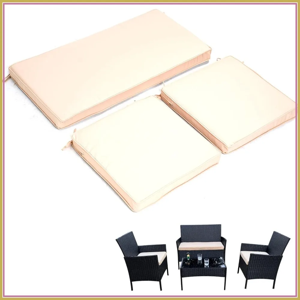 3-Pack Outdoor Patio Cushion Set, High-Elastic Sponge, Waterproof & Fade-Resistant, Fits Wicker Sofa & Chairs