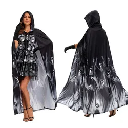 Funny 2024 Halloween Skull Cape Cloak Cape Female Death Film And Animation Role-Playing Costumes Dress Womem Stage Costumes