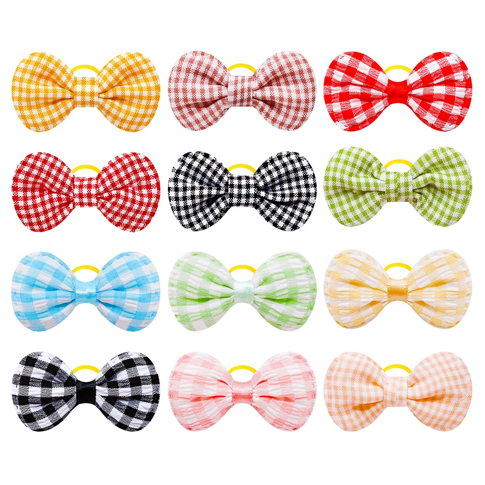 10/20/30pcs Flower Shape Dog Hair Bows Dog Bow Decorate Plaid Pure Mix Colors Hair Bowknot Rubber Bands for Small Dogs Product