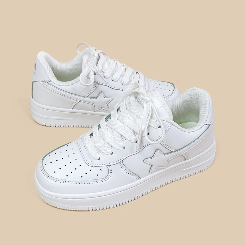 Amy and Michael 2024 New Fashion Star Sneakers Female Women Low Top White Flat Trainers Unisex Teenagers Casual Skateboard Shoes