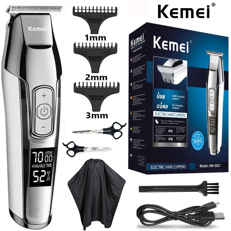 Kemei Professional Hair Clipper Beard Trimmer for Men Adjustable Speed LED Digital Carving Clippers Electric Razor Hair cut