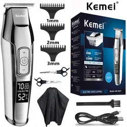 Kemei-男性用のプロ用バリカン,調整可能な速度,LEDデジタル彫刻,かみそり,電気シェーバー