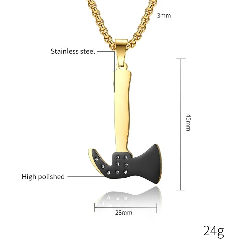 Hip-Hop Ax Pendant Necklace Stainless Steel Hatchet Rhinestone Necklaces for Men Punk Charm Gift