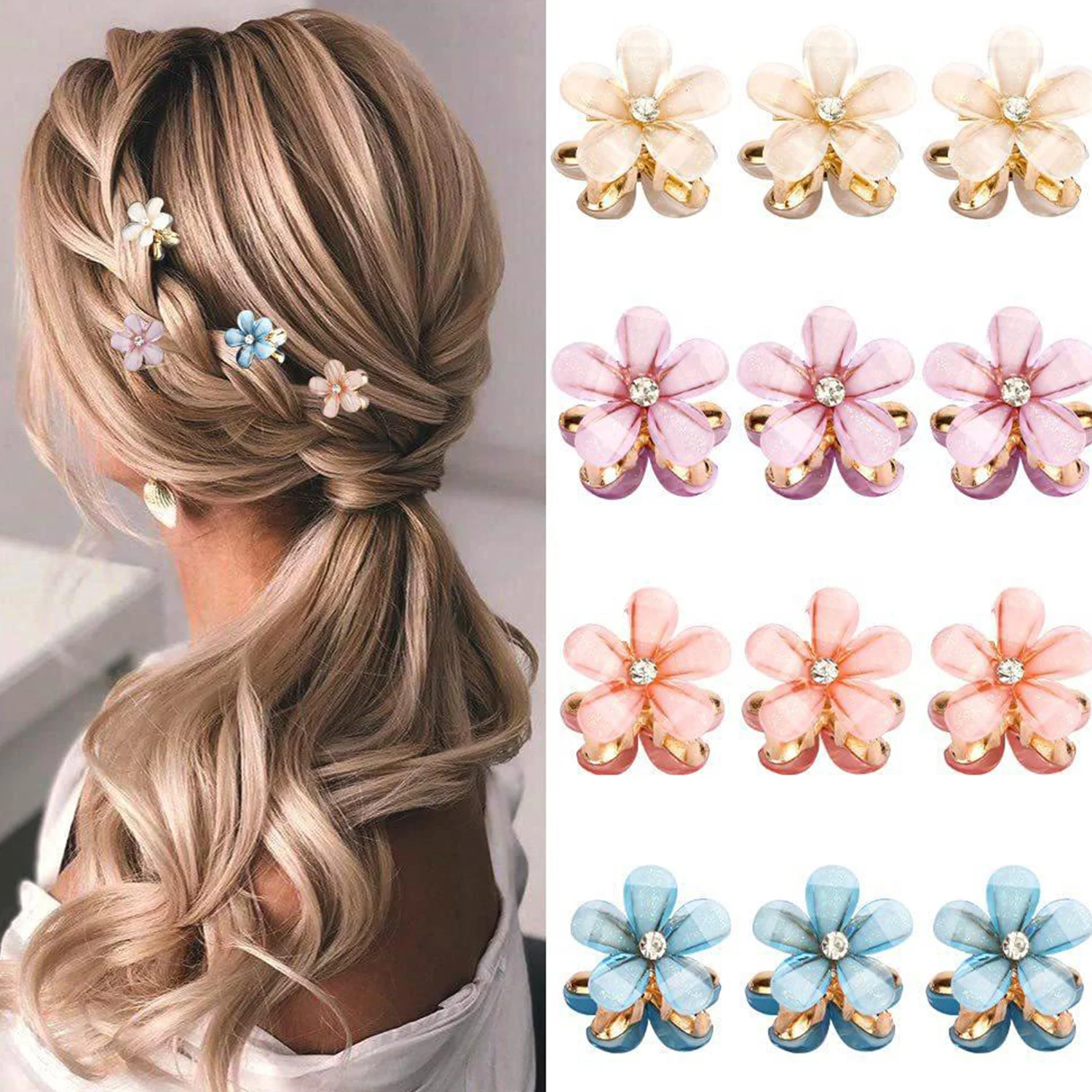 

1Pcs Fashion Metal Mini Hair Claw For Women Crystal Rhinestone Flower Hair Clips Crab Hairpins Headwear Kids Hair Accessories