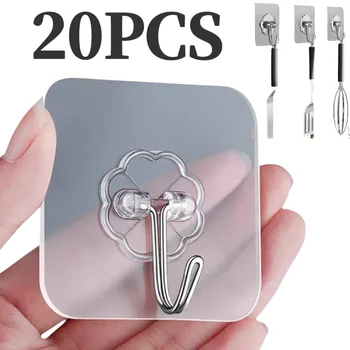 قوية ذاتية اللصق جدار السنانير الشماعات مفتاح حامل منشفة حامل الحمام المنظم رف المطبخ لاصق شفاف جدار السنانير